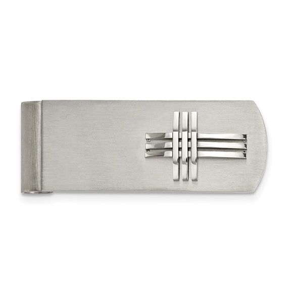 Men's Stainless Steel Triple Bar Cross Spring Loaded Money Clip - Picture 1 of 5